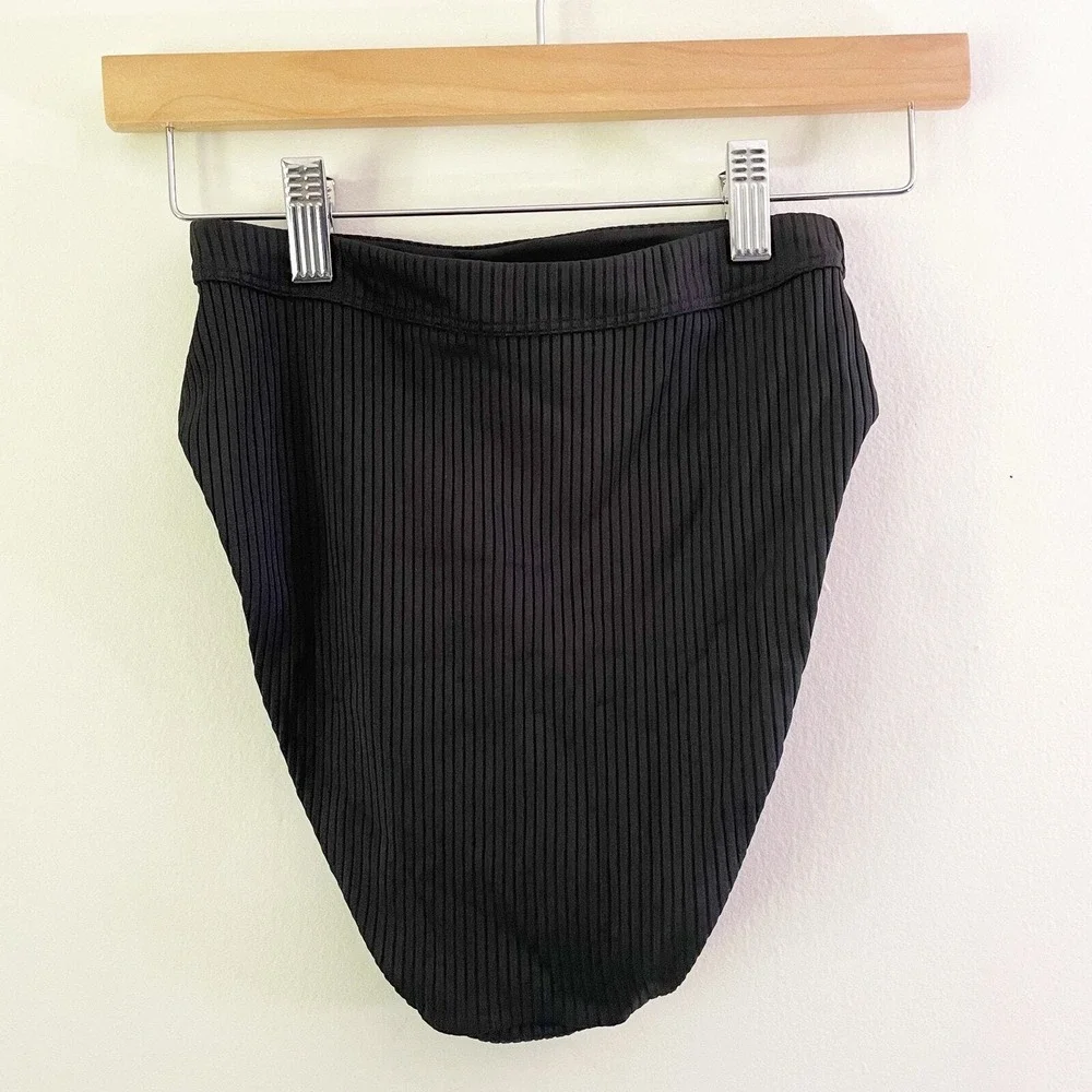 Madewell Ribbed High Rise Bikini Bottom Black Size‎ XS Beach Minimalist NP216